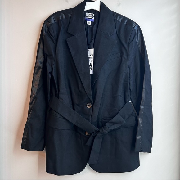 Future Collective Black Blazer, Small, Belt Tie, Stripe, Women's, Suit - Picture 1 of 12